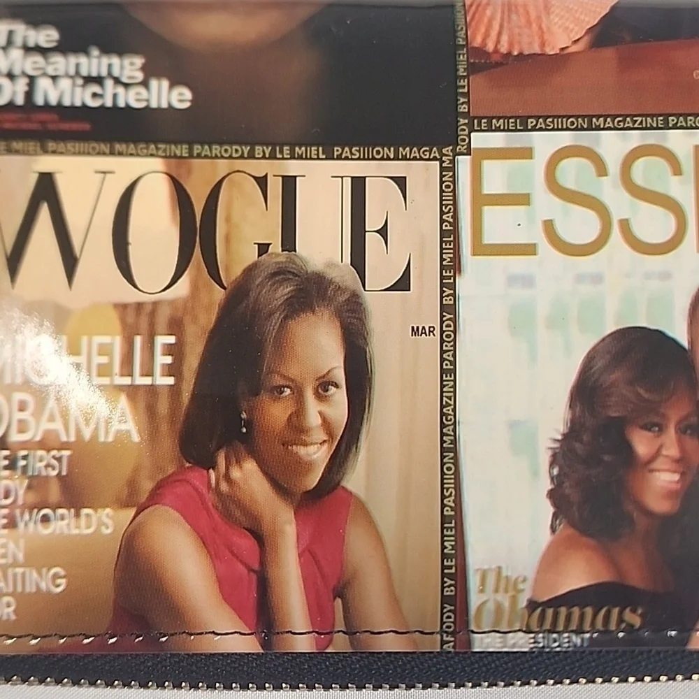 Barack & Michelle Obama Magazine Cover Wallet Glossy Zip Clutch Fashion Wallet